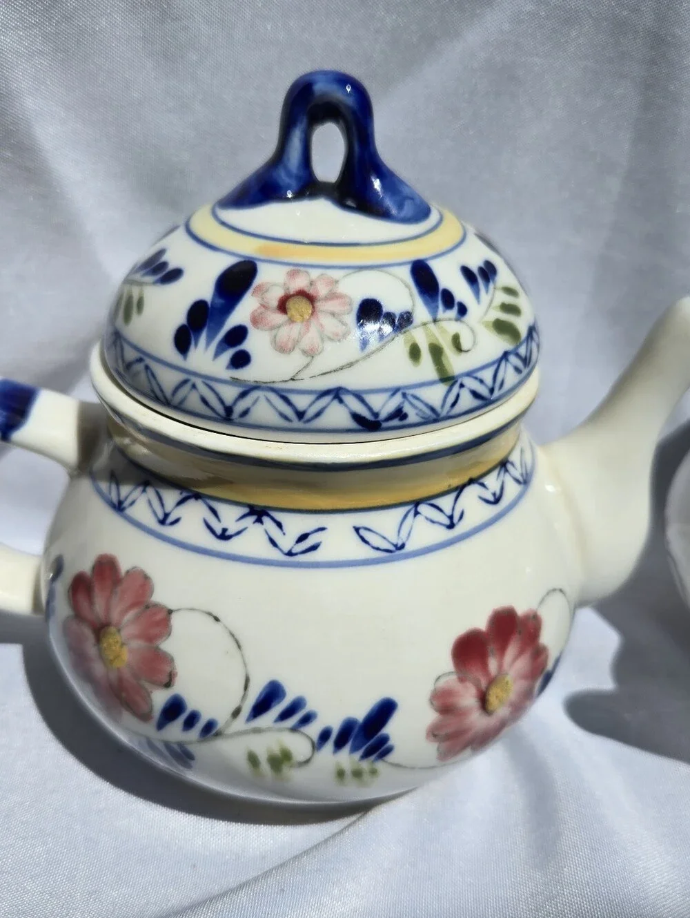 Vintage Hand-Painted Floral Porcelain Teapot & Covered Dish Set Unmarked